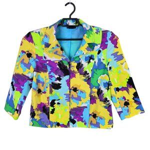 Womens Molly & Maxx Multicolor Abstract Print Blazer Jacket Full Zip Size M